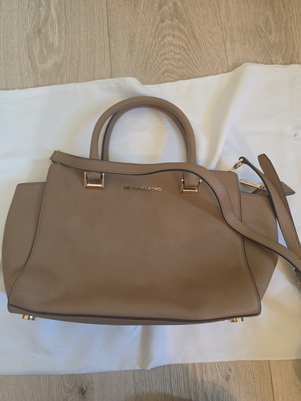 Michael Kors Beige Saffiano Leather Satchel